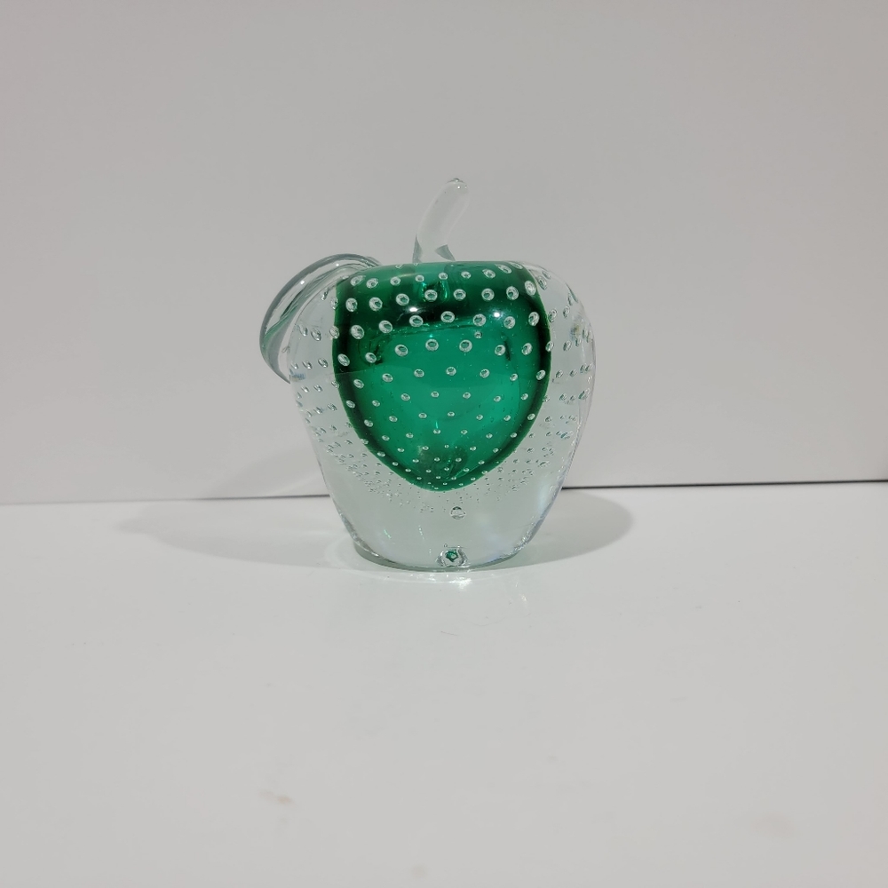 Vintage Bullicante Art Glass Green Apple Paperweight